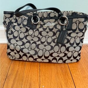 Coach Black and Gray Shoulder Bag with Signature Monogram